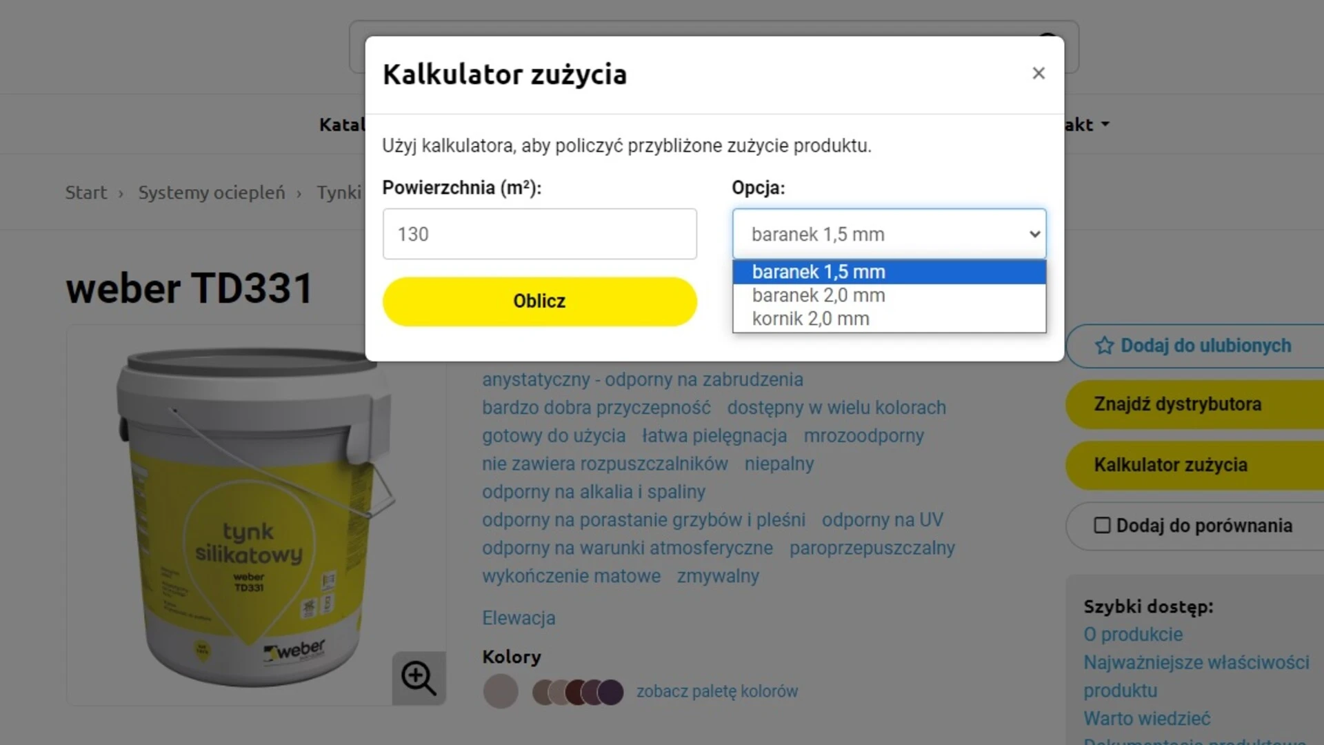 Kalkulator tynków Weber